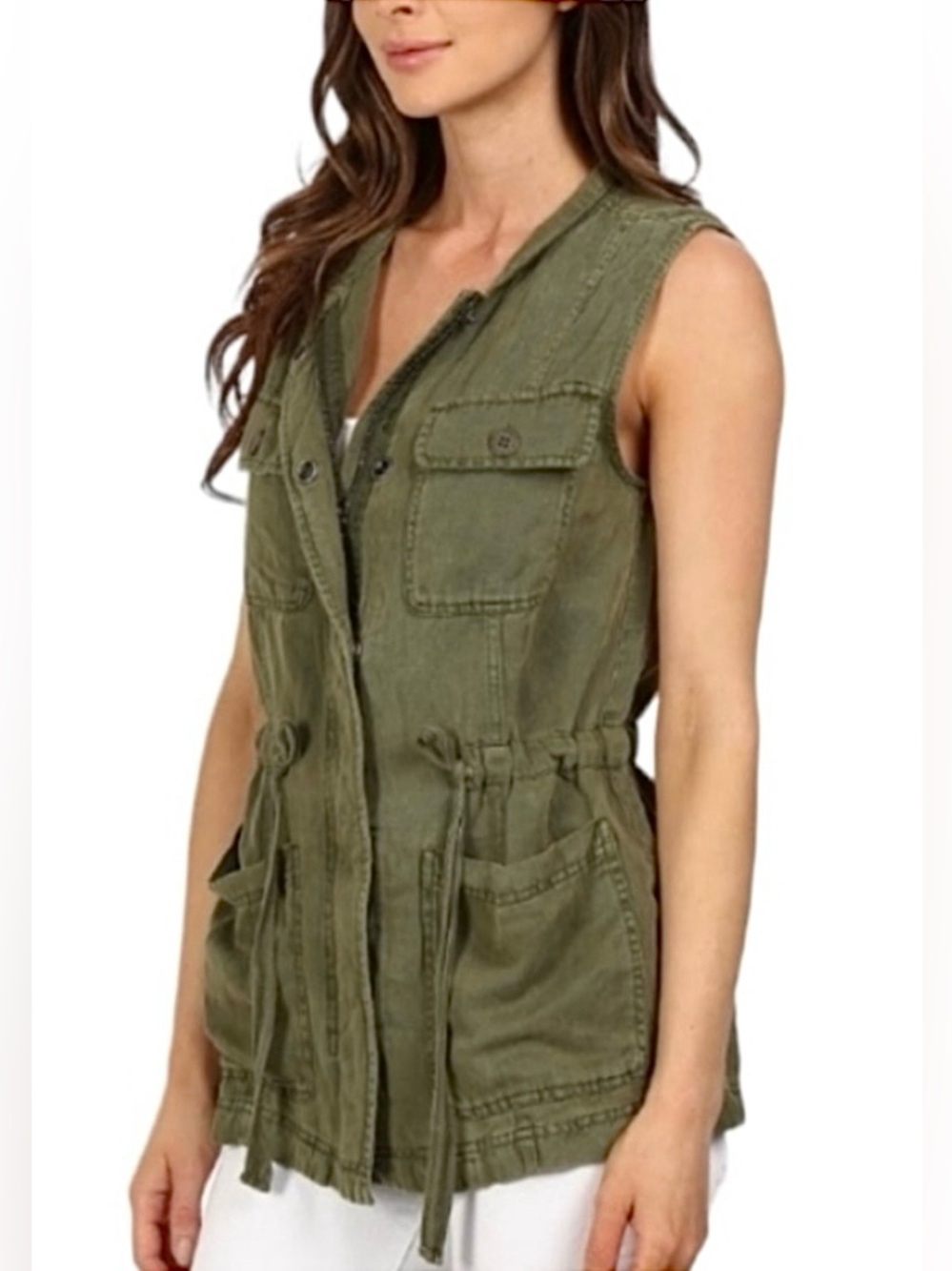 Sanctuary Anthropologie Olive Tencel Utility Vest Jacket | Size M